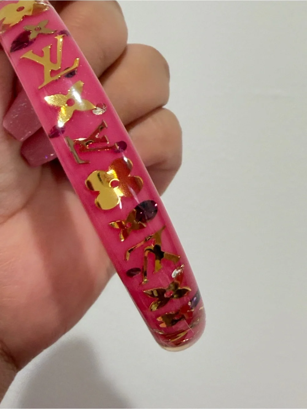 Louis Vuitton Hot Pink Monogram Bangle with Gold Monogram